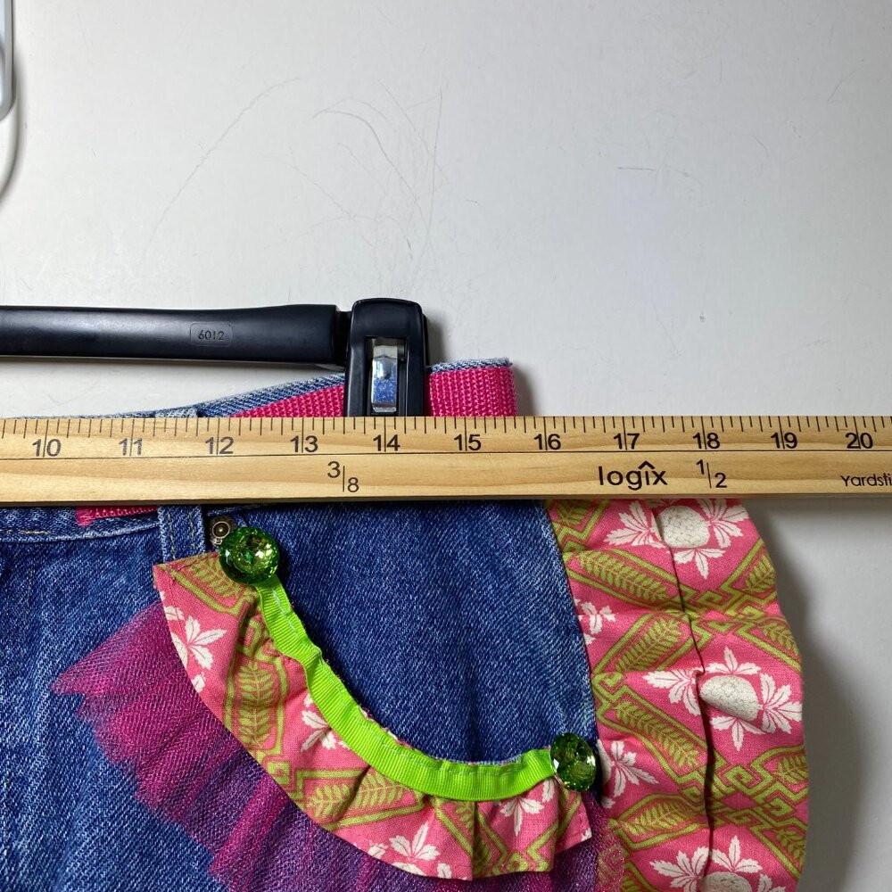 Artsy Festival Upcycle Denim Repurposed Waist Apron Colorful One Size Handmade - Picture 5 of 10